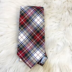 Tommy Hilfiger White & Red Tartan Plaid 100% Silk Men’s Tie